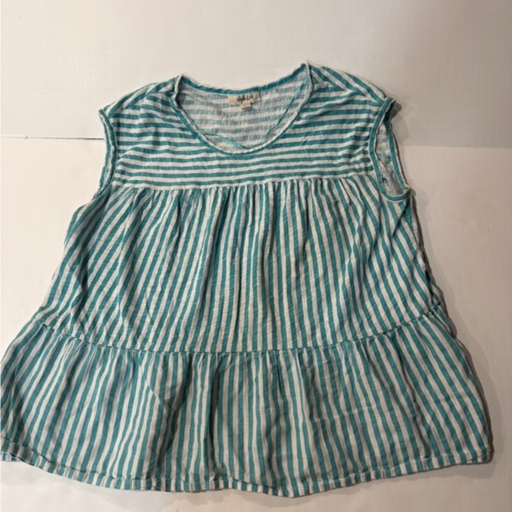Style & Co. Teal and White Striped Top